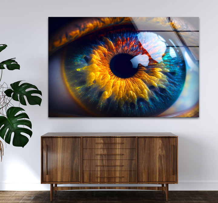 Feurige abstrakte Augen-Wandkunst – Lebendiges Iris-Glasdruck-Design