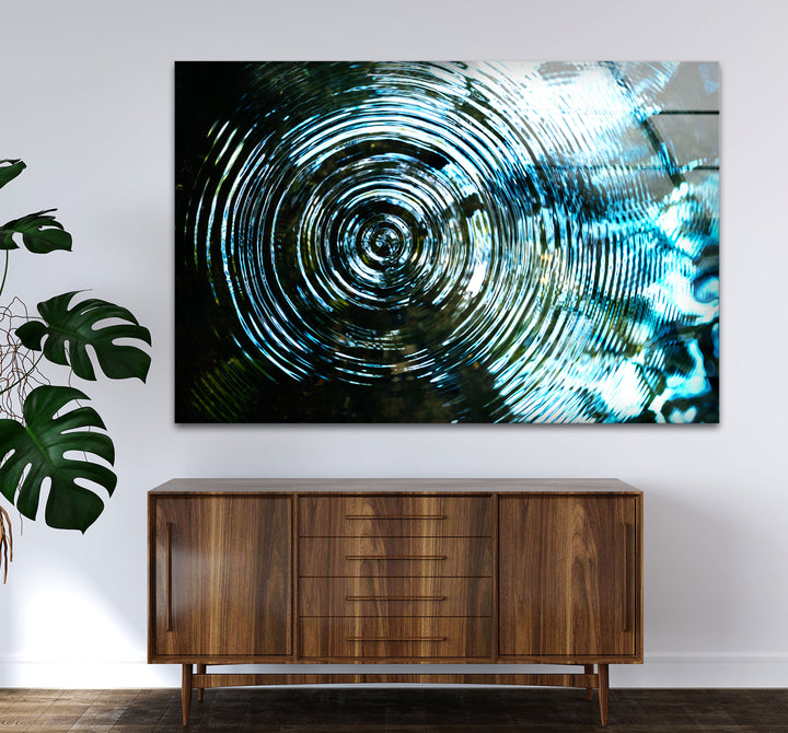 Water Ripple Abstract Wall Art – Blue Circular Wave Glass Print Design