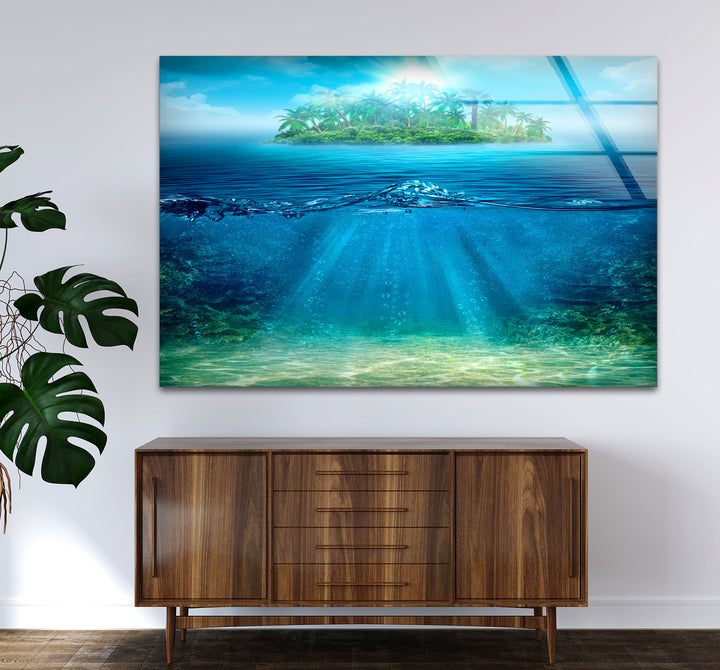 Tropical Island & Ocean Wall Art – Above and Below Water Glass Print