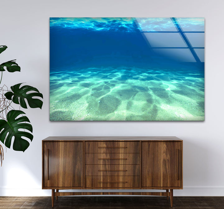 Underwater Ocean Floor Wall Art – Tranquil Blue Sea Glass Print Design