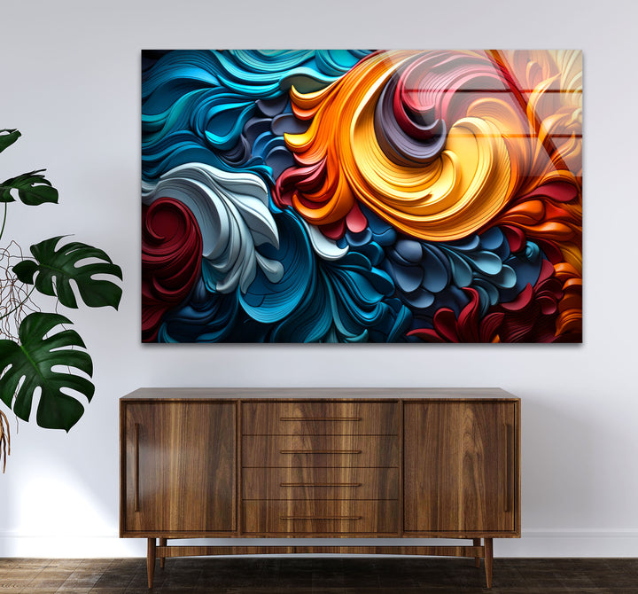 Vibrant Flow Wall Art – Colorful Abstract Glass Print with 3D Texture