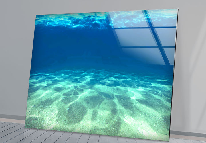 Underwater Ocean Floor Wall Art – Tranquil Blue Sea Glass Print Design