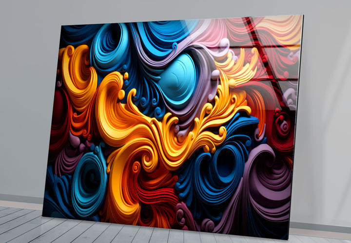 Vibrant Swirl Glass Wall Art – Bold Abstract Color Wave Design