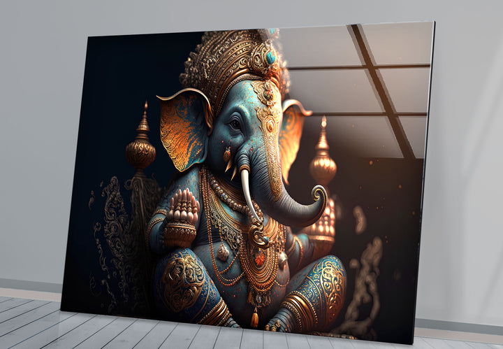 Royal Ganesha Wall Art – Luxurious Hindu Deity Glass Print Décor