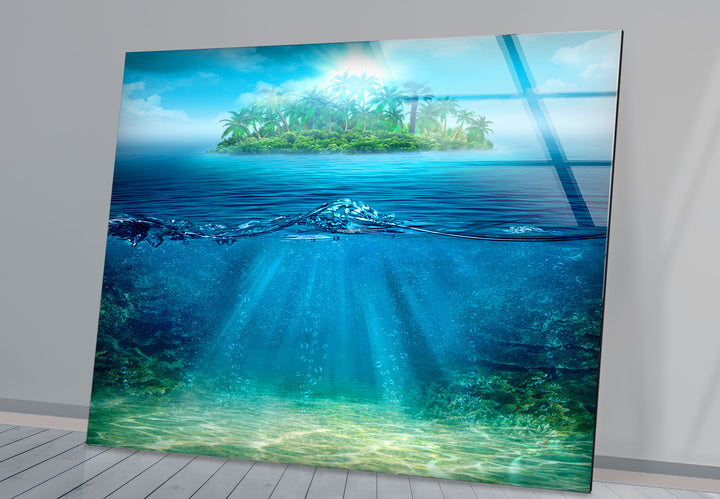 Tropical Island & Ocean Wall Art – Above and Below Water Glass Print