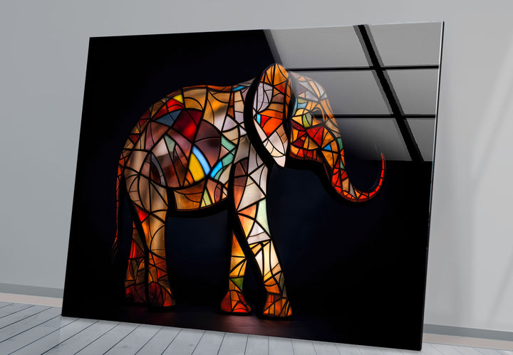 Stained Glass Elephant Wall Art – Colorful Animal Glass Print for Modern Decor