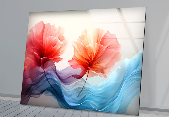 Twin Petal Flow Glass Wall Art – Abstract Floral Beauty in Motion
