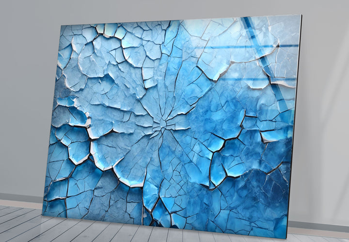 Cracked Ice Abstract Wall Art – Blue Textured Glass Print Design