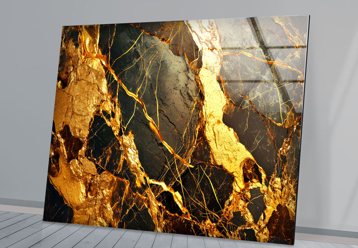 Gold Marble Abstract Wall Art – Luxury Black and Gold Glass Print Design