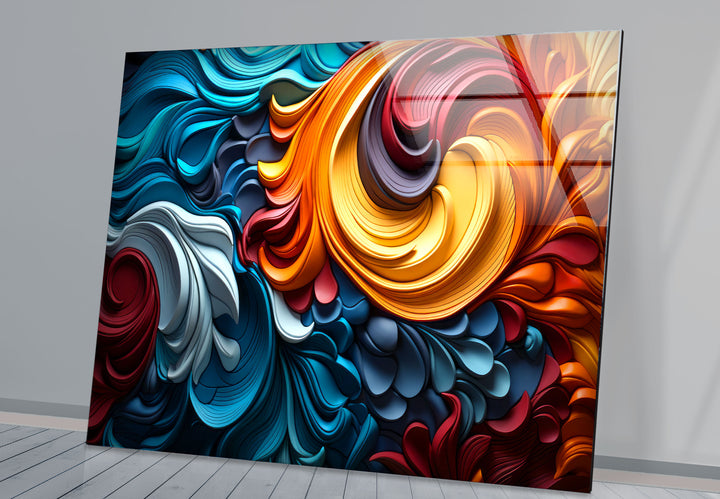Vibrant Flow Wall Art – Colorful Abstract Glass Print with 3D Texture