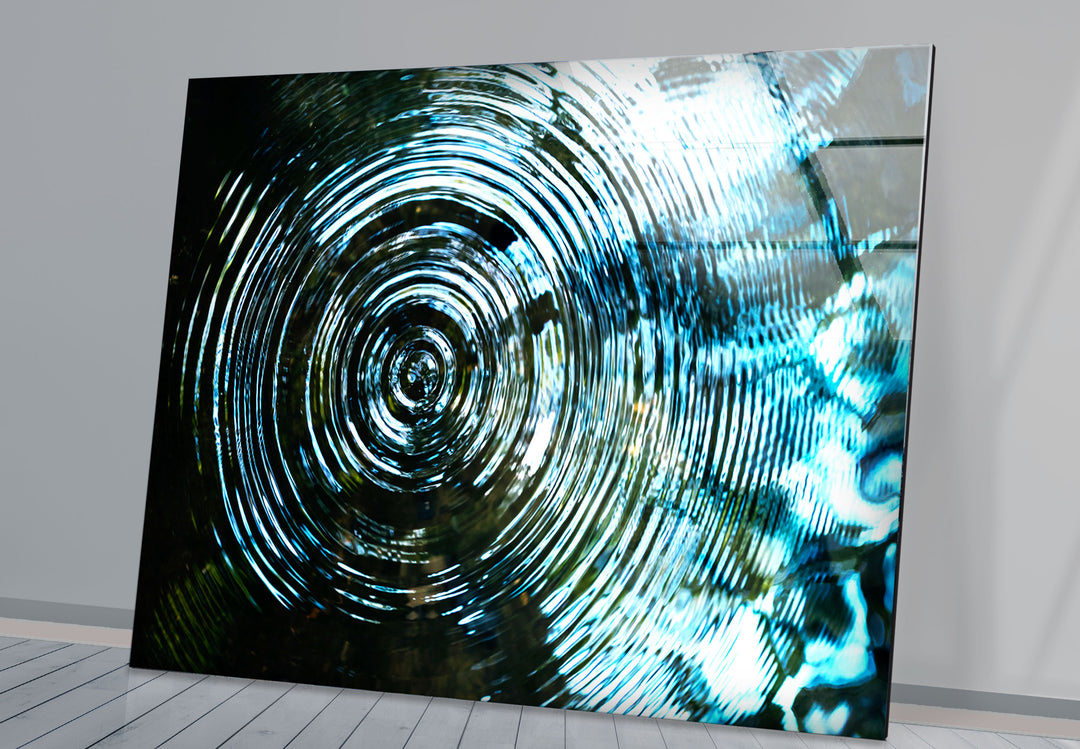 Water Ripple Abstract Wall Art – Blue Circular Wave Glass Print Design