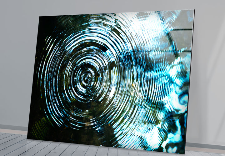 Water Ripple Abstract Wall Art – Blue Circular Wave Glass Print Design