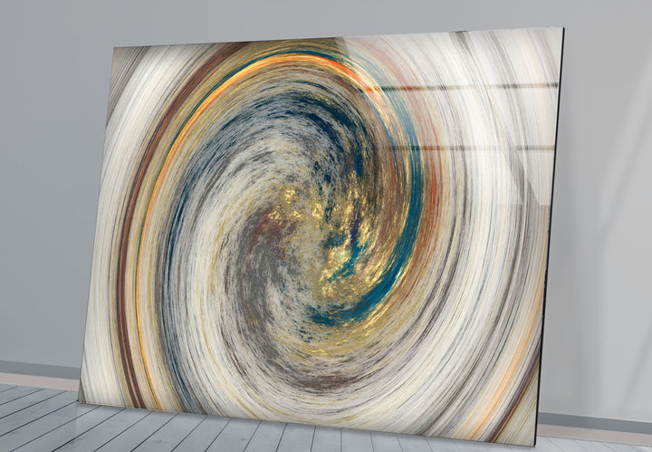 Golden Spiral Vortex Wall Art – Modern Abstract Swirl Glass Print