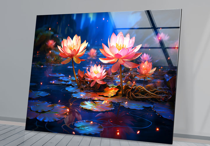 Enchanted Lotus Bloom Wall Art – Tranquil Water Lily Glass Print