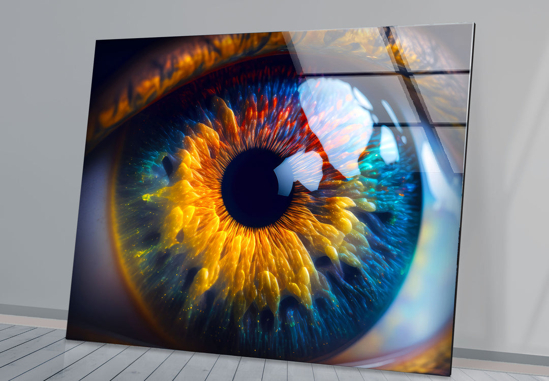 Feurige abstrakte Augen-Wandkunst – Lebendiges Iris-Glasdruck-Design