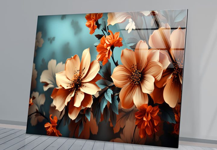 Orange Bloom Floral Wall Art – Modern Botanical Glass Print