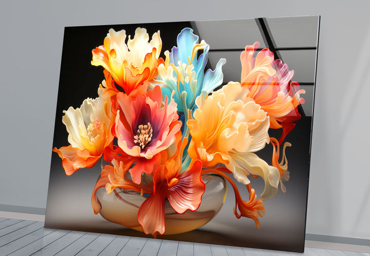 Color Bloom Glaswandkunst – Lebendiger floraler abstrakter Druck 