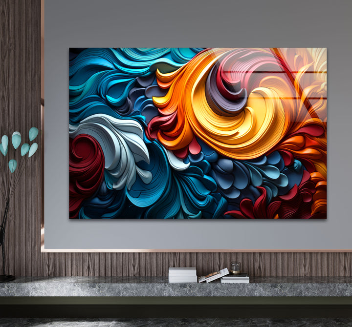 Vibrant Flow Wall Art – Colorful Abstract Glass Print with 3D Texture