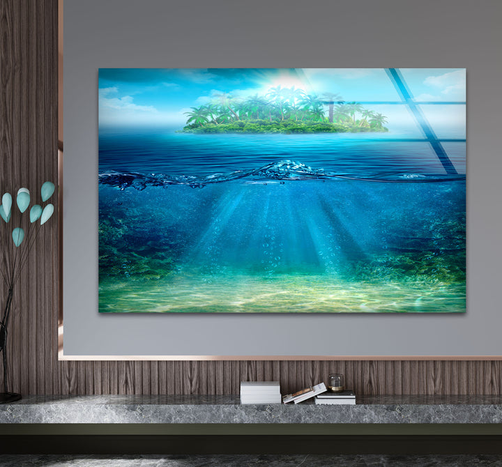 Tropical Island & Ocean Wall Art – Above and Below Water Glass Print