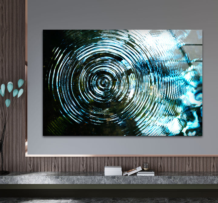 Water Ripple Abstract Wall Art – Blue Circular Wave Glass Print Design