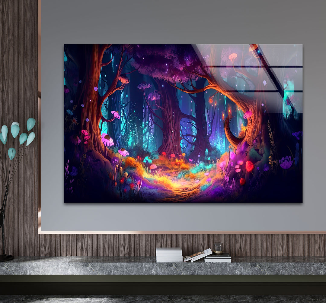 Enchanted Forest Wall Art – Mystical Glow in Fantasy Glass Print
