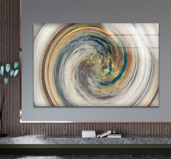 Golden Spiral Vortex Wall Art – Modern Abstract Swirl Glass Print