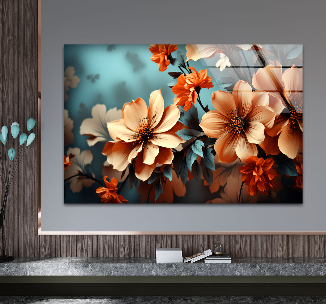 Orange Bloom Floral Wall Art – Modern Botanical Glass Print