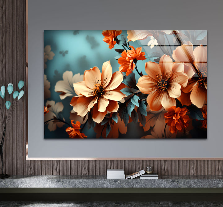 Orange Bloom Floral Wall Art – Modern Botanical Glass Print