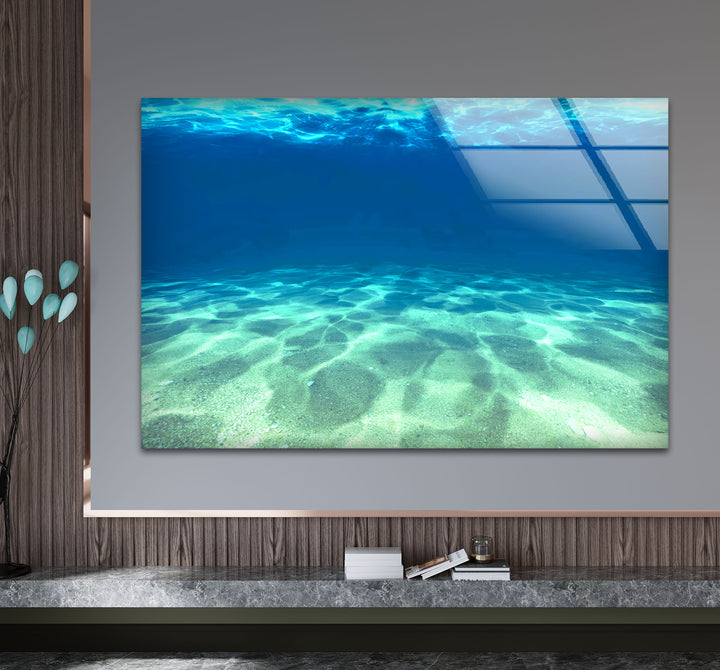 Underwater Ocean Floor Wall Art – Tranquil Blue Sea Glass Print Design