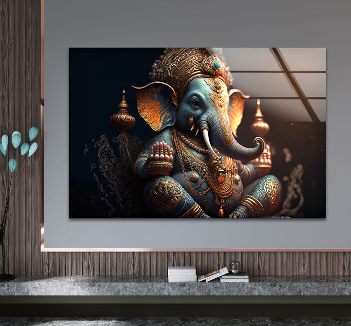 Royal Ganesha Wall Art – Luxurious Hindu Deity Glass Print Décor