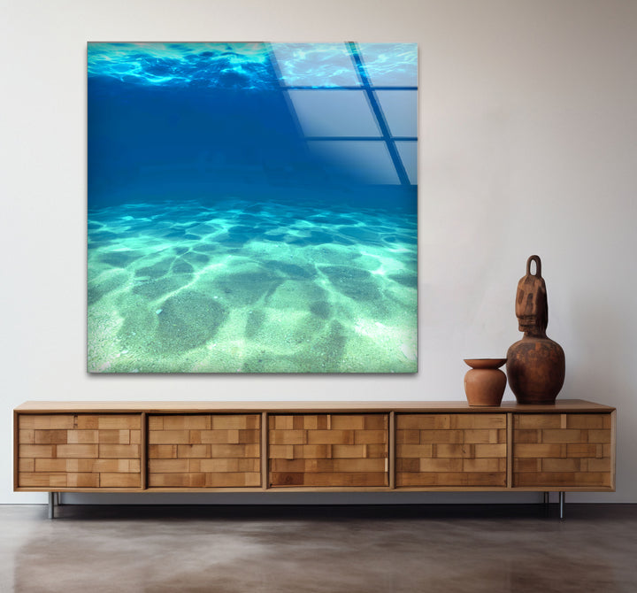 Underwater Ocean Floor Wall Art – Tranquil Blue Sea Glass Print Design