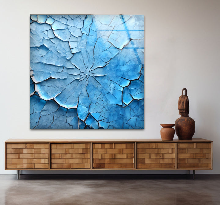 Cracked Ice Abstract Wall Art – Blue Textured Glass Print Design