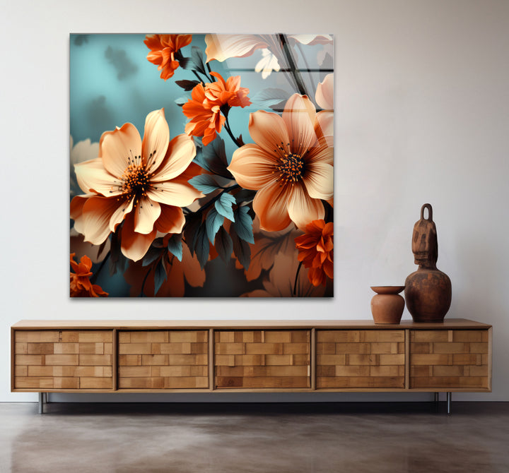 Orange Bloom Floral Wall Art – Modern Botanical Glass Print