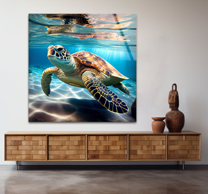 Wandkunst mit Meeresschildkröte – Unterwasser-Dekor aus Glas