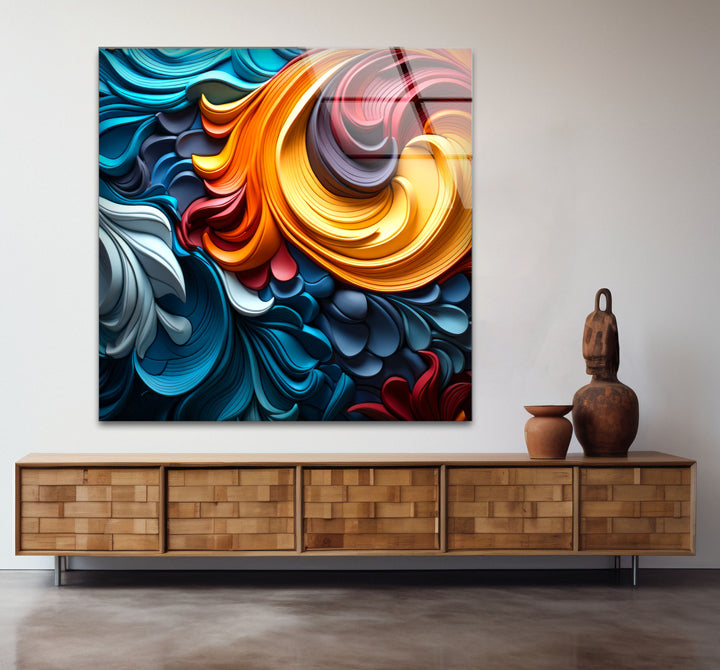 Vibrant Flow Wall Art – Colorful Abstract Glass Print with 3D Texture