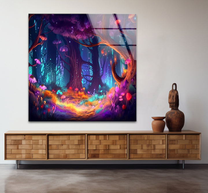 Enchanted Forest Wall Art – Mystical Glow in Fantasy Glass Print