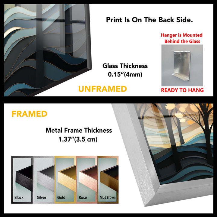 Golden Forest Glass Wall Art – Autumn Trees Abstract Landscape Decor