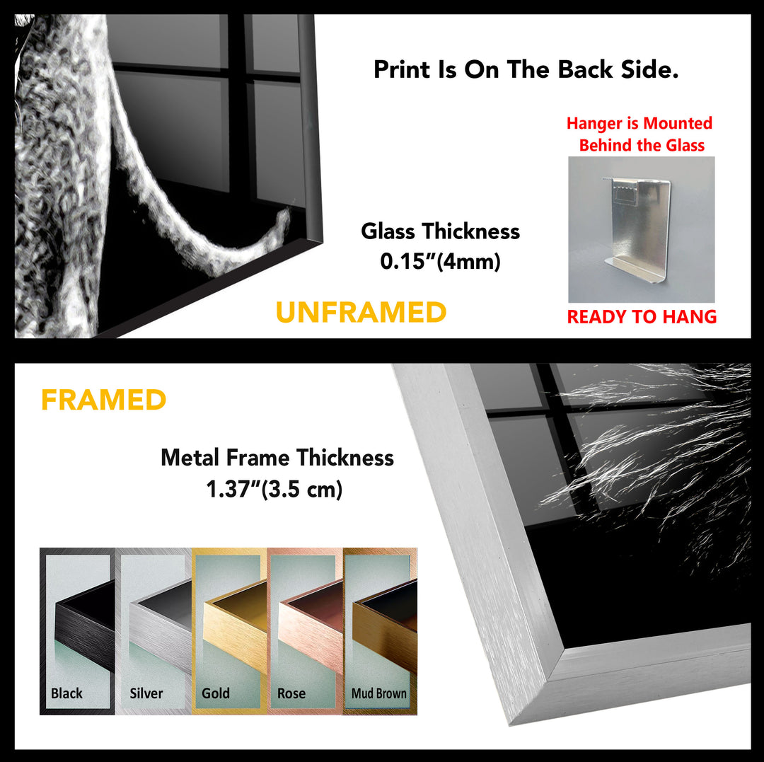 Black and White Lion Wall Art – Majestic Wildlife Glass Print Design