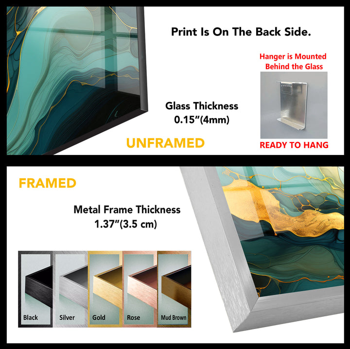 Golden Horizon Abstract Wall Art – Emerald & Gold Tempered Glass Print
