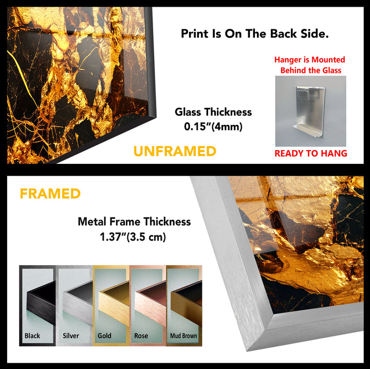 Gold Marble Abstract Wall Art – Luxury Black and Gold Glass Print Design
