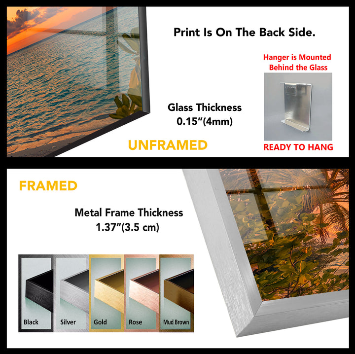 Tropical Sunset Beach Wall Art – Palm Tree Ocean View Glass Print