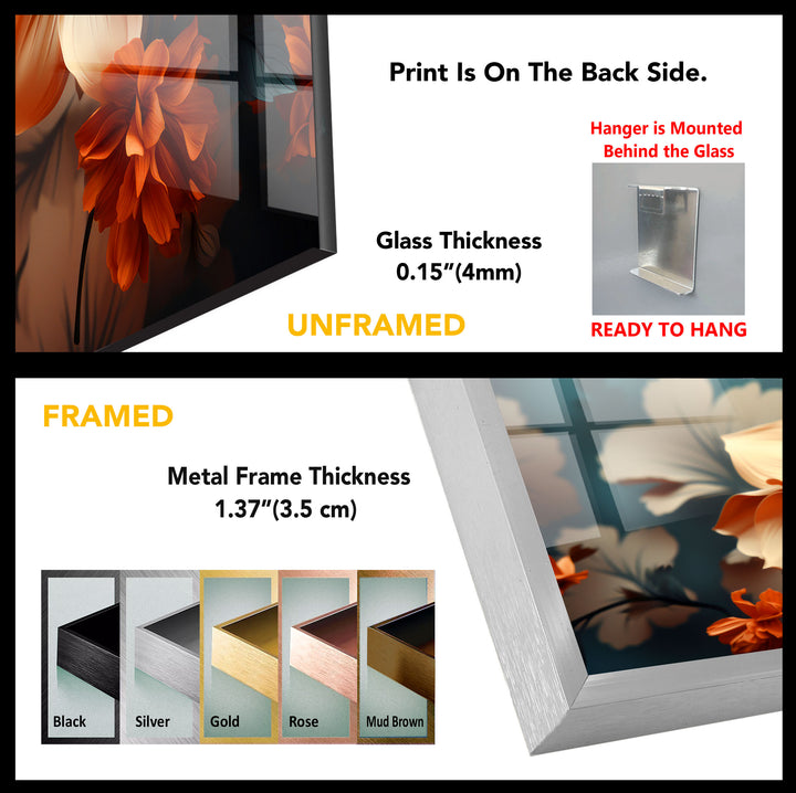 Orange Bloom Floral Wall Art – Modern Botanical Glass Print