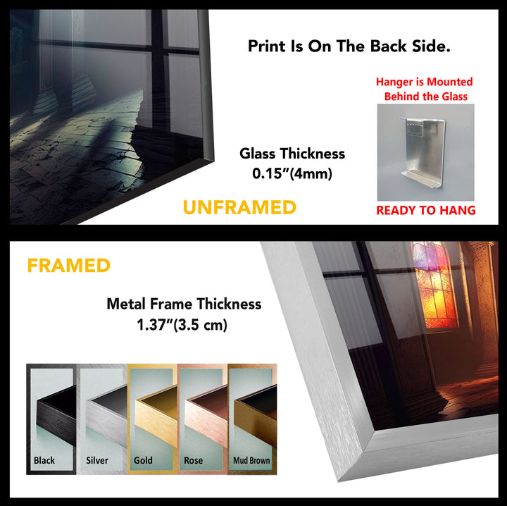 Radiant Cross Wall Art – Colorful Light Burst Christian Glass Print