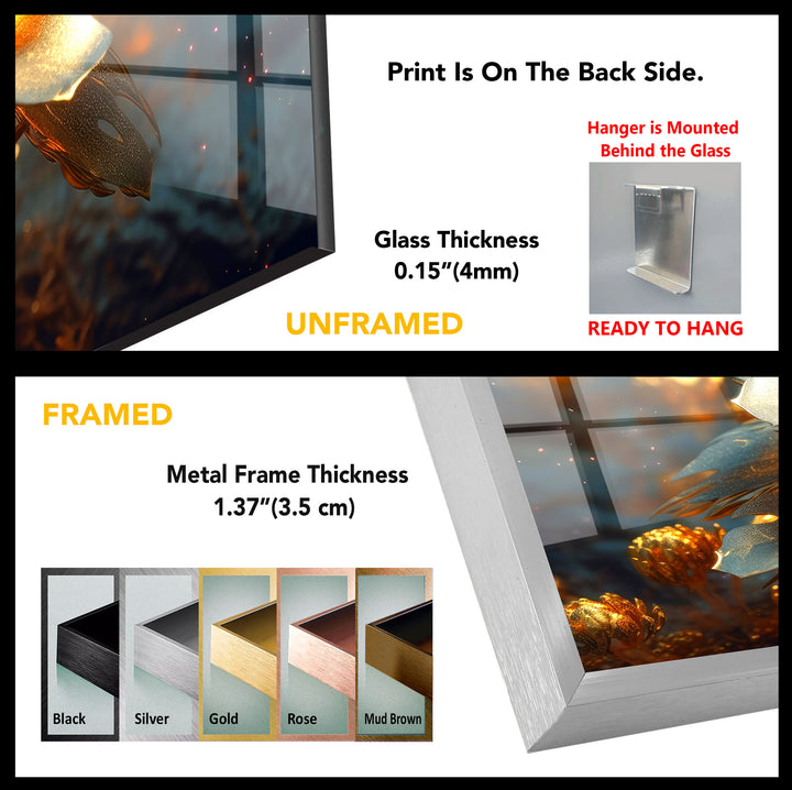Golden Bloom Glass Wall Art – Luminous Abstract Flower Print