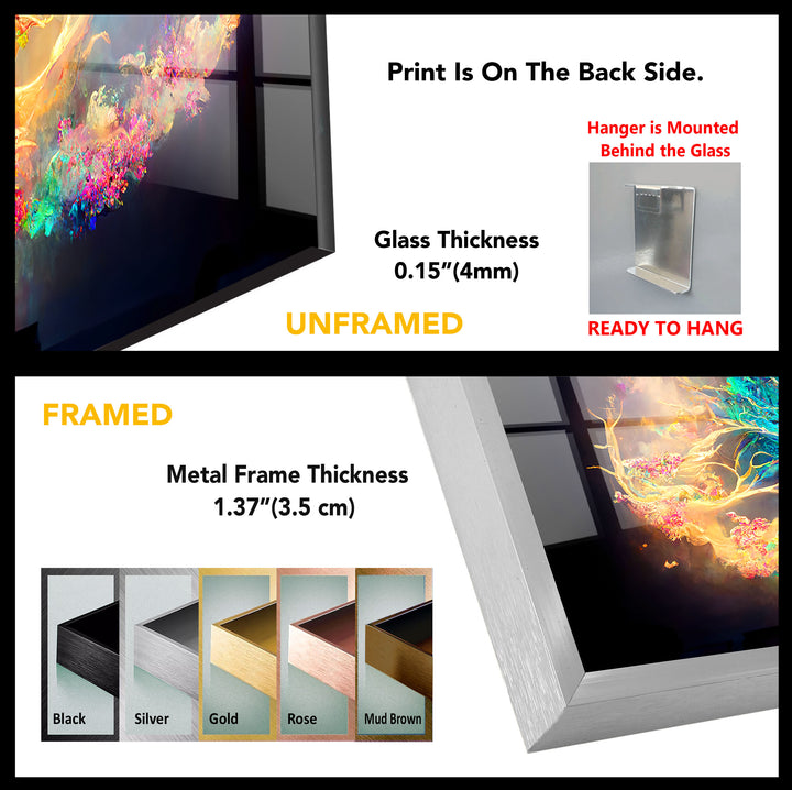 Fantasy-Baum des Lebens Wandkunst – Strahlendes, magisch leuchtendes Glasdruck-Design