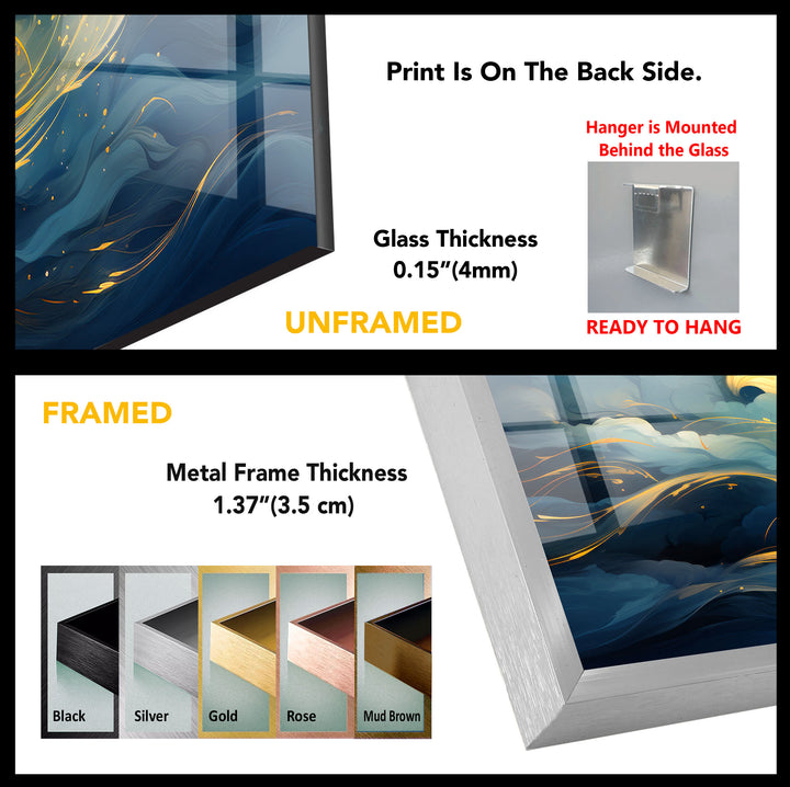 Goldener Himmel &amp; Meereswellen Wandkunst – Abstrakter Glasdruck von Dreamy Horizon 