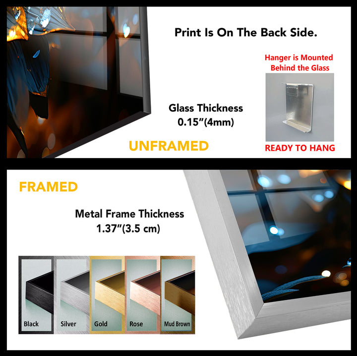 Golden Glow Floral Wall Art – Illuminated Flower Glass Print Design