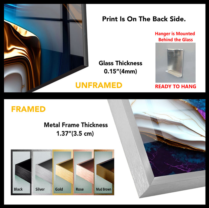 Colorful Marble Abstract Wall Art – Blue, Purple & Gold Glass Print Design