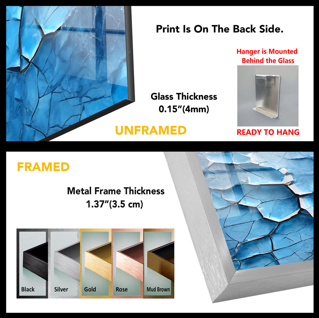 Cracked Ice Abstract Wall Art – Blue Textured Glass Print Design