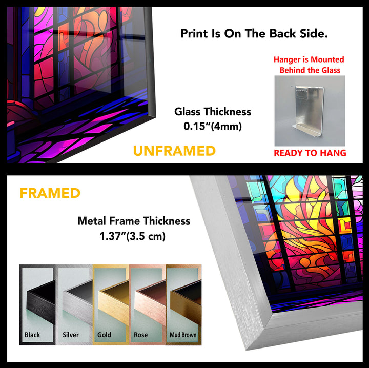 Stained Glass Church Cross Wall Art – Colorful Christian Glass Print Design